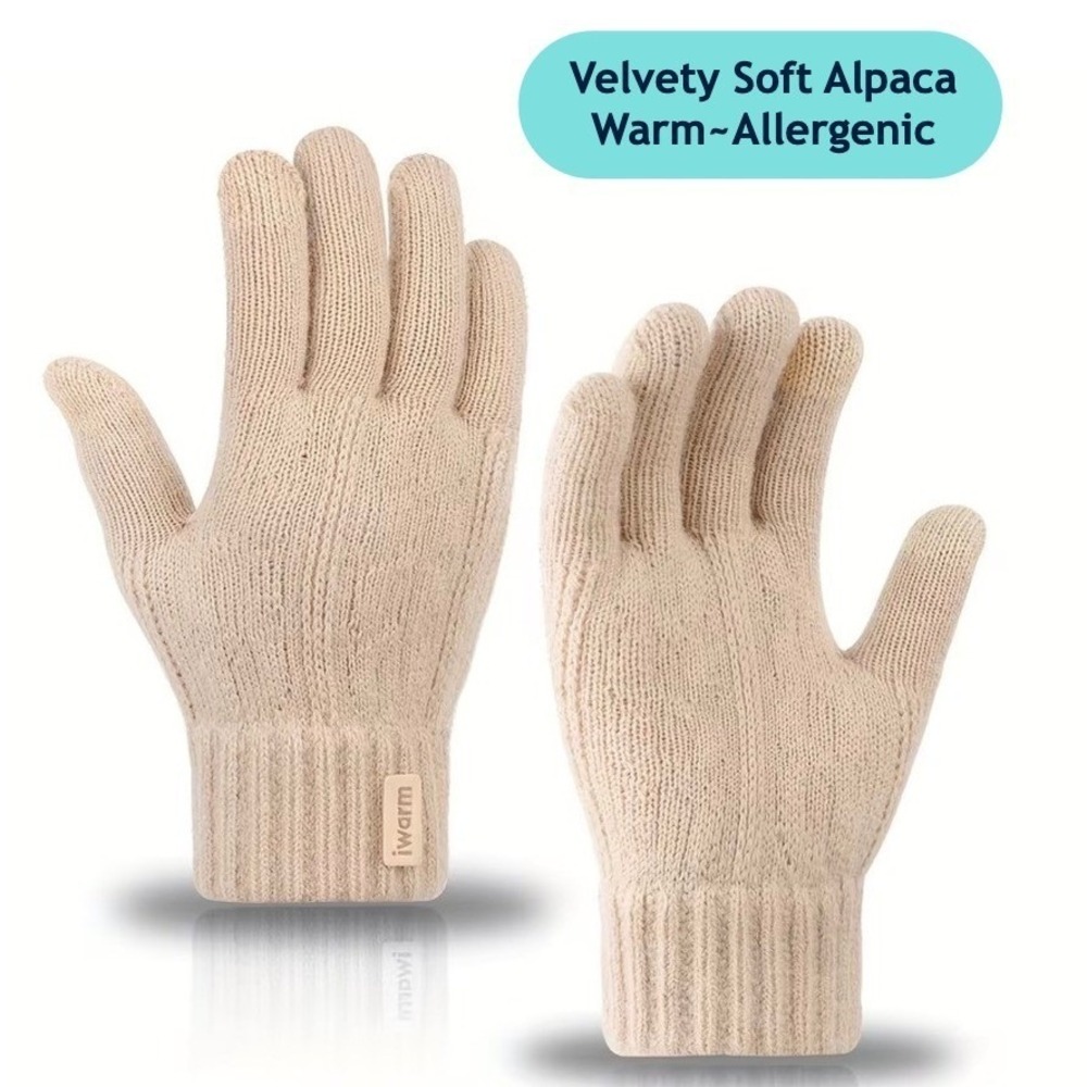 Unisex Alpaca Cashmere Wool Winter Thermal Soft Gloves Tan Touchscreen Mens XL